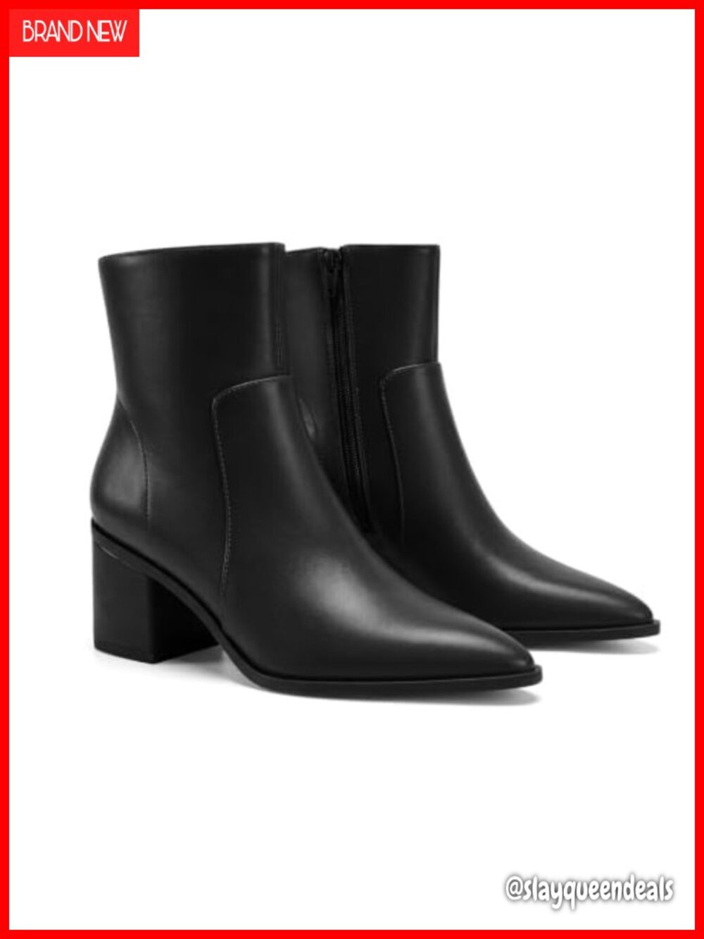 Faux Leather Pointed Toe Ankle Booties with Chunky Low Heel & Side Zip
